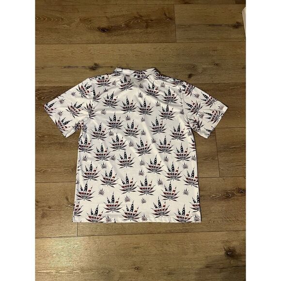 Obnoxious Golf Mens White Short Sleeve Golf Polo American Flag Weed Size Medium - Picture 2 of 3